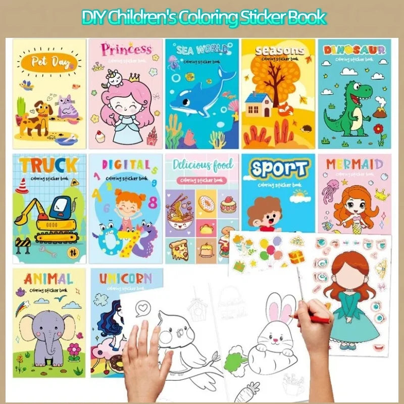 Coloring Book Children Sticker Books Fun Coloring Books 3-6 years Early Education Preschool Activities DIY Themed Drawing Books