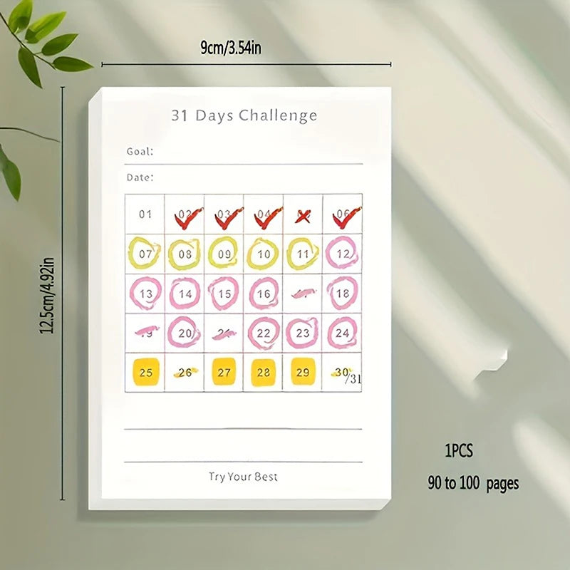 30 Days Planner Daily Challenge Notepad Self-Discipline Checklist Self-adhesive Memo Pads Mini Pocket Checklist Writing Pads