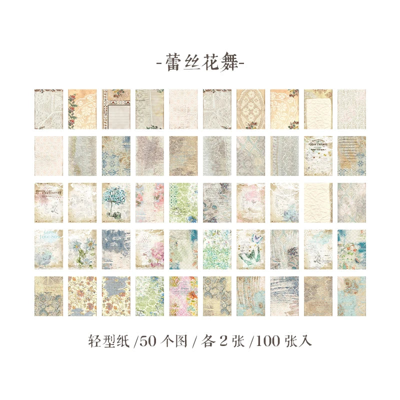 Yoofun 100sheets Large Size Vintage Scrapbooking Decor Material Papers Background Paper for Journal Diary Craft Retro Stationery