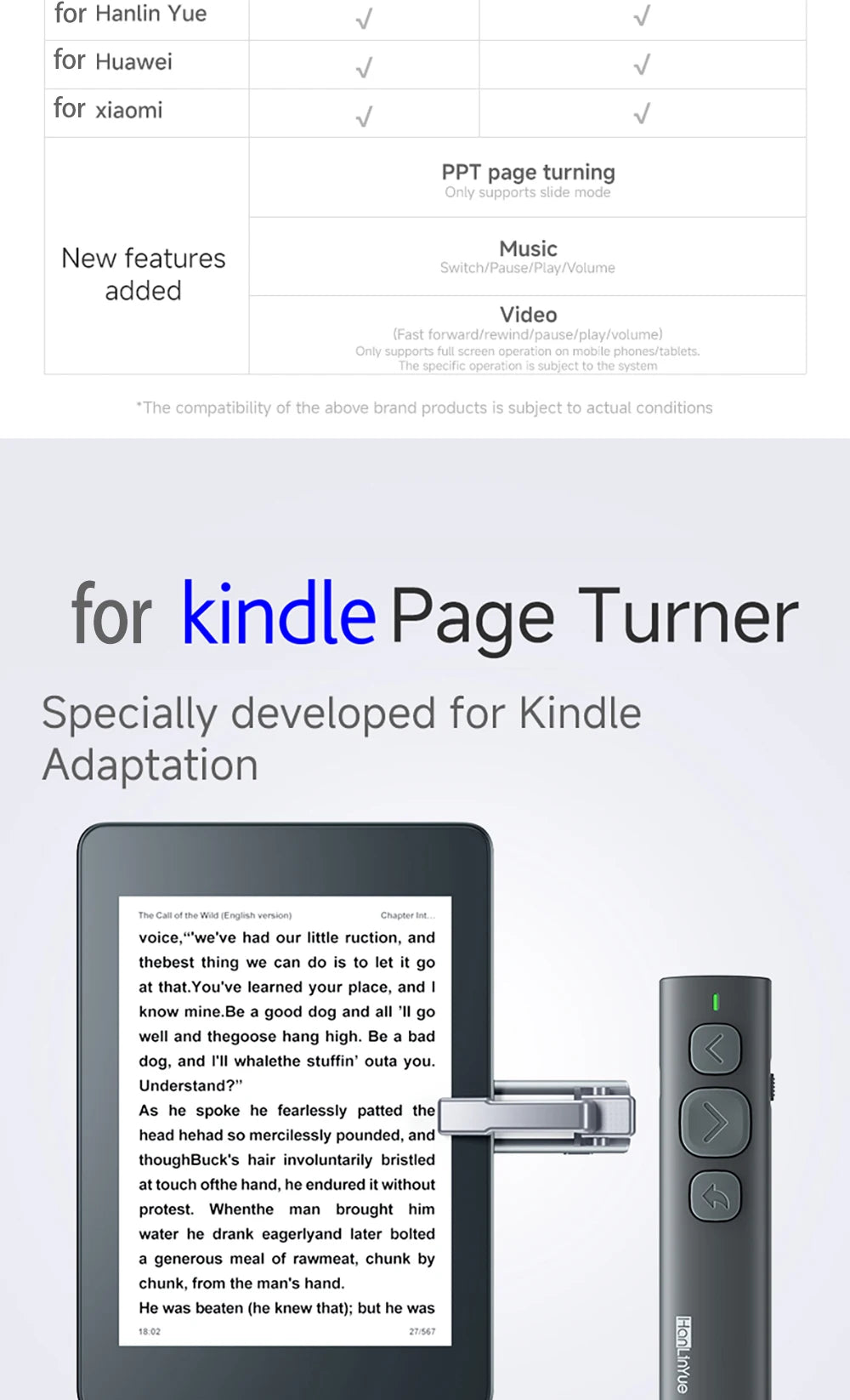 For Kindle Control Pen Paging Device E-book Reader Swipe Remote Control Page Turner Clicker for Kindle Paperwhite Ereaders