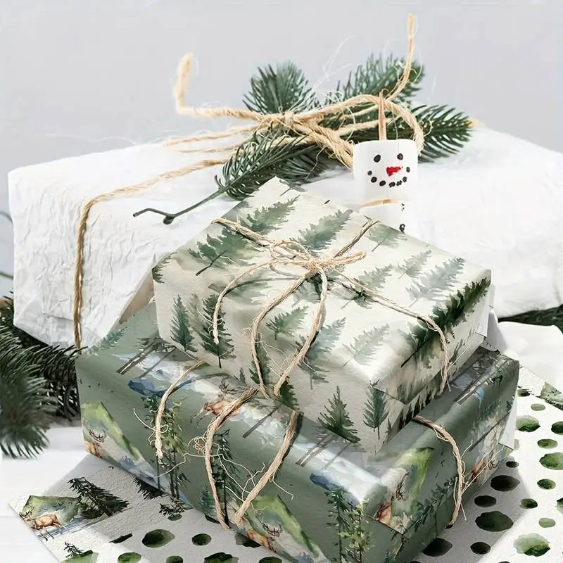 6-Pack Christmas Wrapping Paper – Vintage Green Tree Design Gift Wrap Sheets for Holiday Presents