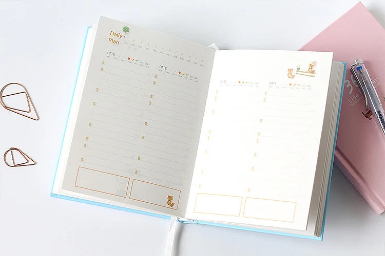 365 Planner Agenda Notebook Colorful Inner Page Illustration Yearly Daily Plan Journal Diary Book Record Life Stationery Gifts