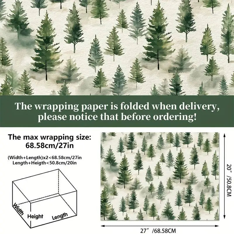 6-Pack Christmas Wrapping Paper – Vintage Green Tree Design Gift Wrap Sheets for Holiday Presents