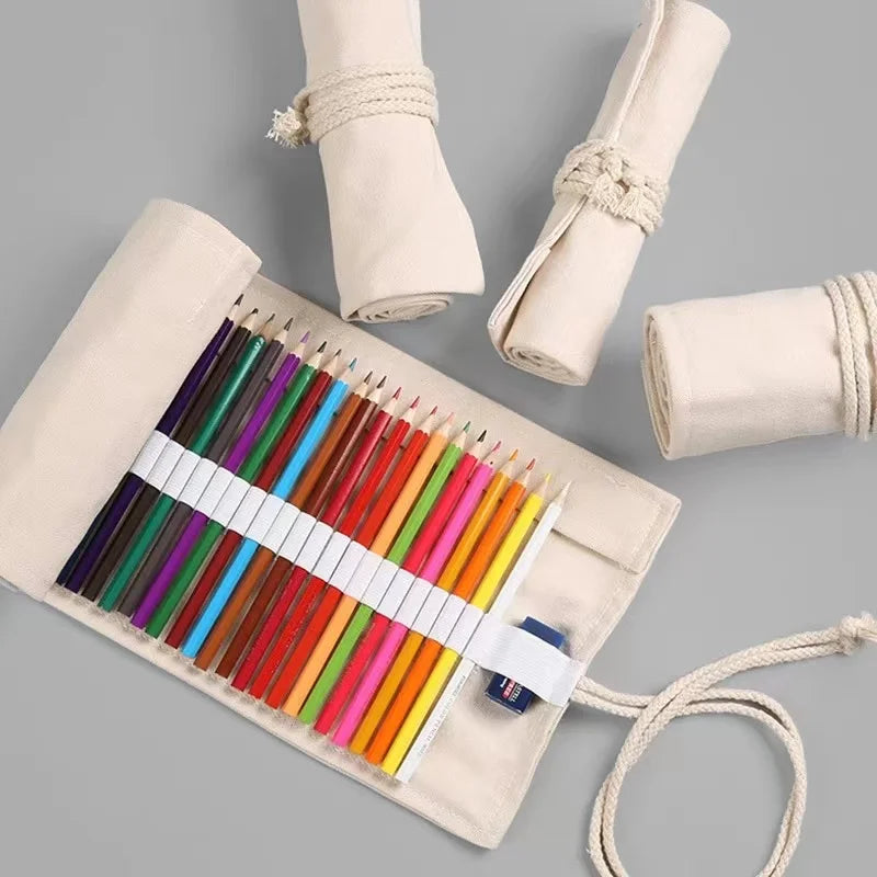 1PC Canvas pencil case - Simple and atmospheric design, colorful lead sketch pencil case for artists students and offices to use