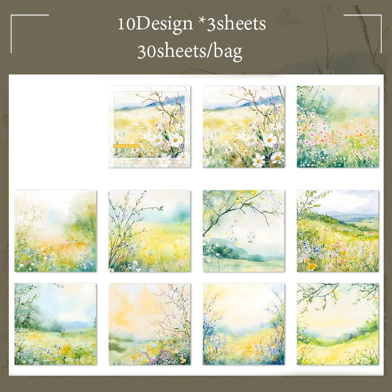 Material Paper 30 sheets/bag Spring Watercolour Landscape Handbook Stationery DIY Handmade & Scrapbook Journal Decoration