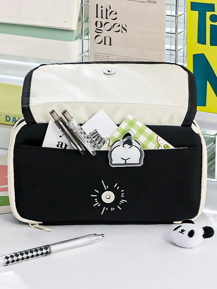 Pencil Case - Flip Cover Large Capacity Aesthetic Pencil Pouch with Zipper Mesh Stationery Organizer Pen Pouch A7816