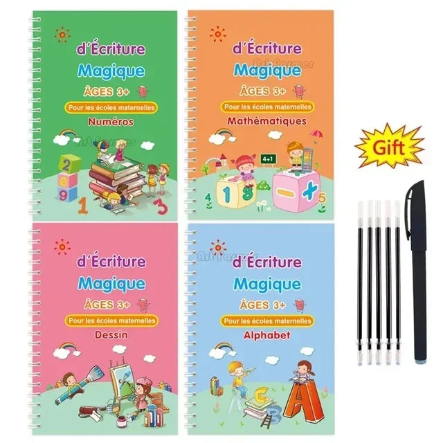 4pcs Portuguese Magic Practice Copybook Pen Preschools Kids Calligraphy Notebook Children Reusable  Writing Book Age 3-8