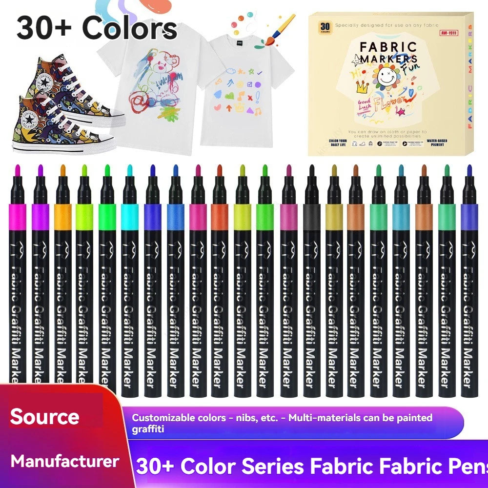 6/30 Colors Fabric Markers - Fine Tip Fabric Markers Permanent for Clothes - No Bleed Pens for T-Shirts, Bags, Textile, Canvas,