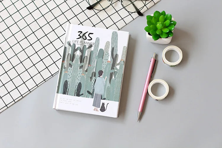 365 Planner Agenda Notebook Colorful Inner Page Illustration Yearly Daily Plan Journal Diary Book Record Life Stationery Gifts