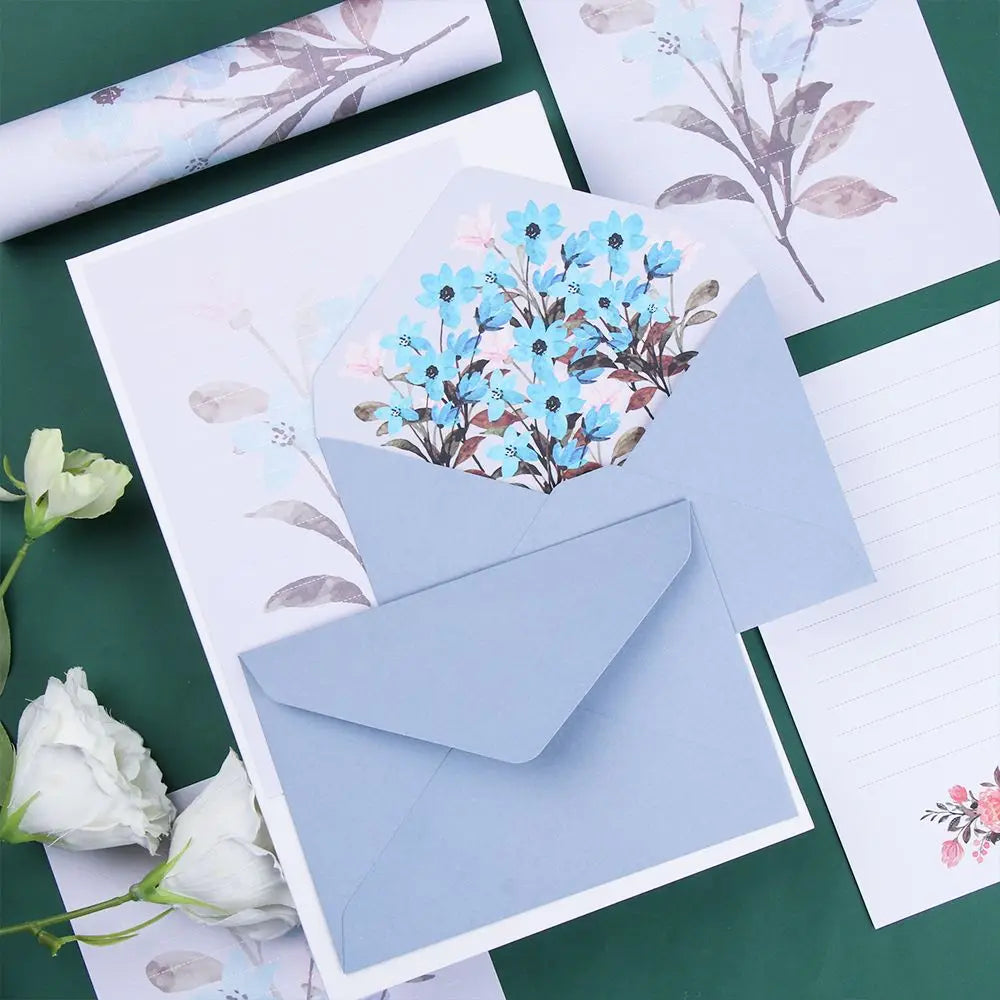 6PCS/Set Stationery Office School Greeting Invitation Card Printed Flower Love Note Floral Pattern Paper Letter Envelopes Set
