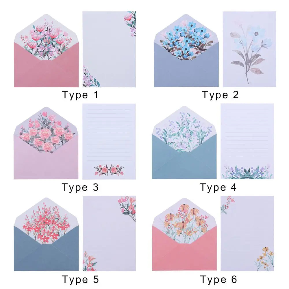 6PCS/Set Stationery Office School Greeting Invitation Card Printed Flower Love Note Floral Pattern Paper Letter Envelopes Set