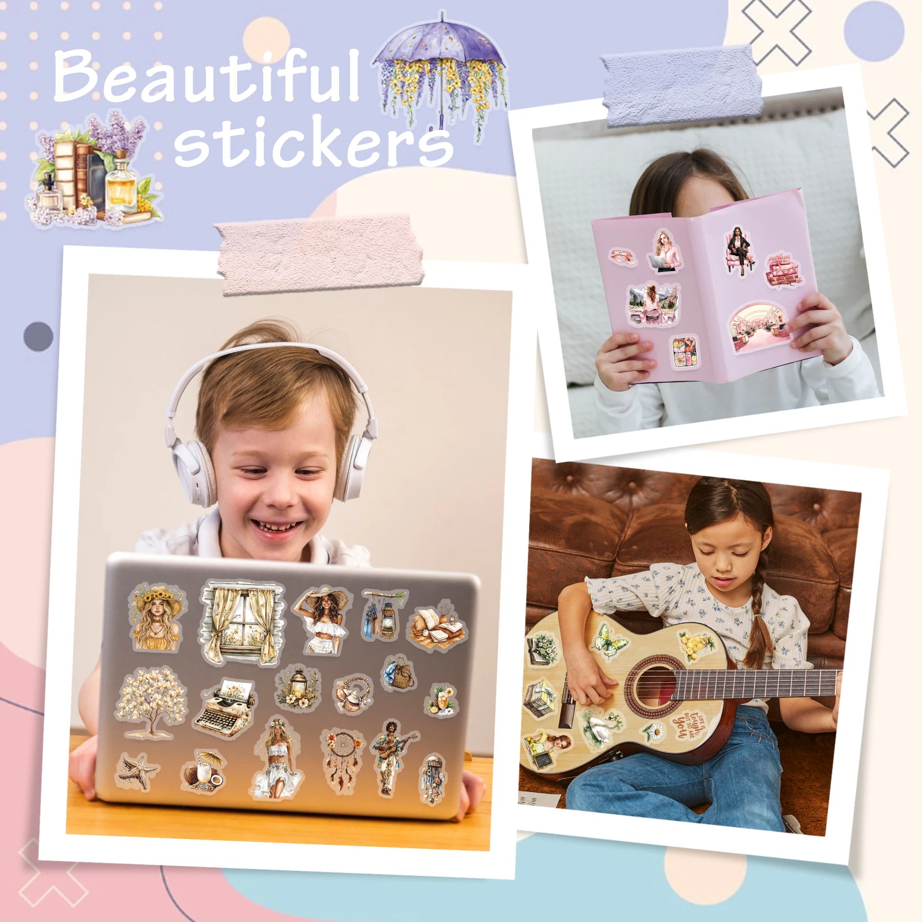 40 Sheets Kawaii Cute Stationery Stickers Manor Theme Scenic Sticker Book DIY Photo Frame Journal Handbook Picture Book Supplies