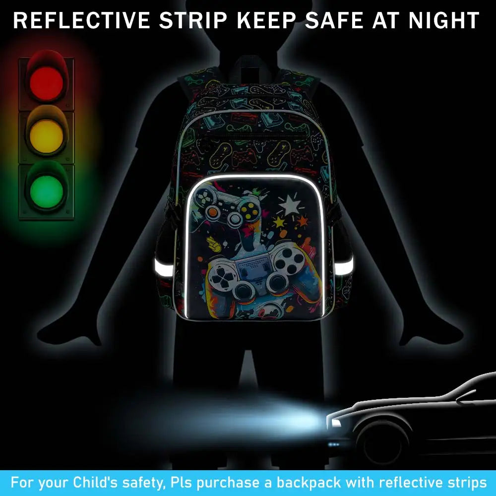 Kids Backpack for Boys, 3PCS Bookbag Set with Clip-On Lunch Box, Game School Bag for Elementary Preschool Toddler