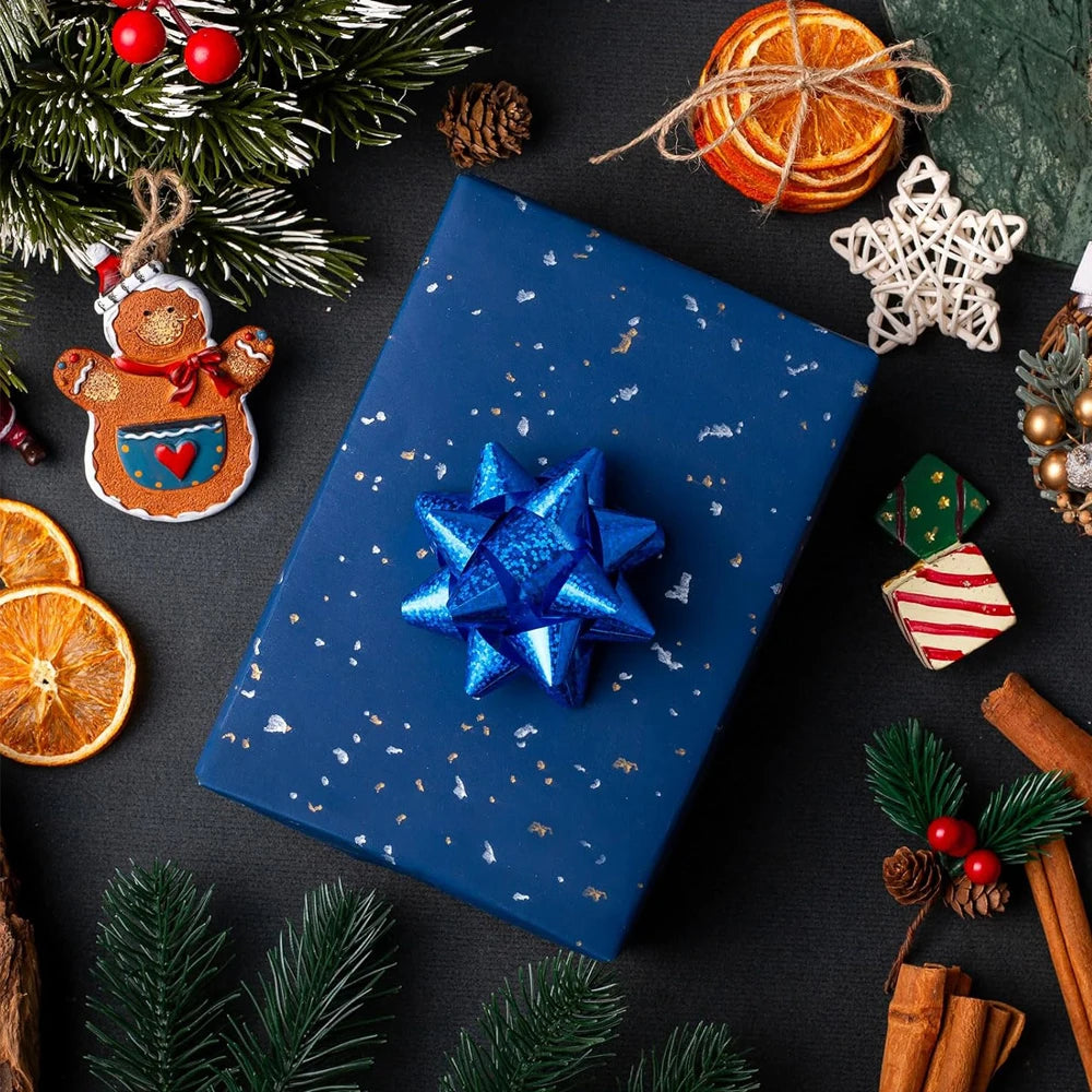 1roll Gift Wrapping Paper Navy Blue Gold Foil Gift Wrapping Paper Gift Paper Suitable for Birthdays and Festivals DIY Gift