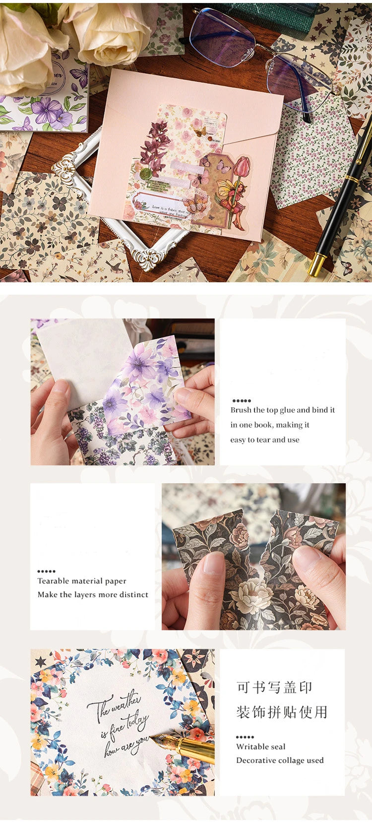 100pcs Vintage Paper Multi Style Deco Retro Stationery Supplies Writing Paper Junk Journal Label Scrapbooking Material Supplies