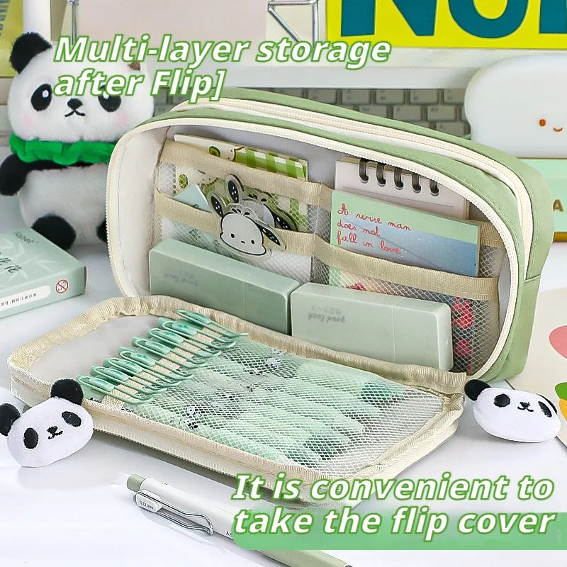 9-layer Large Capacity Pencil Case with Transparent Compartment and Magnetic Button Flip for Retrieval