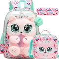 Kids Backpacks for Girls School Backpack with Lunch Bag Pencil Case for Elementary Student 3D Carton Plush Kids Travel SchoolBaG