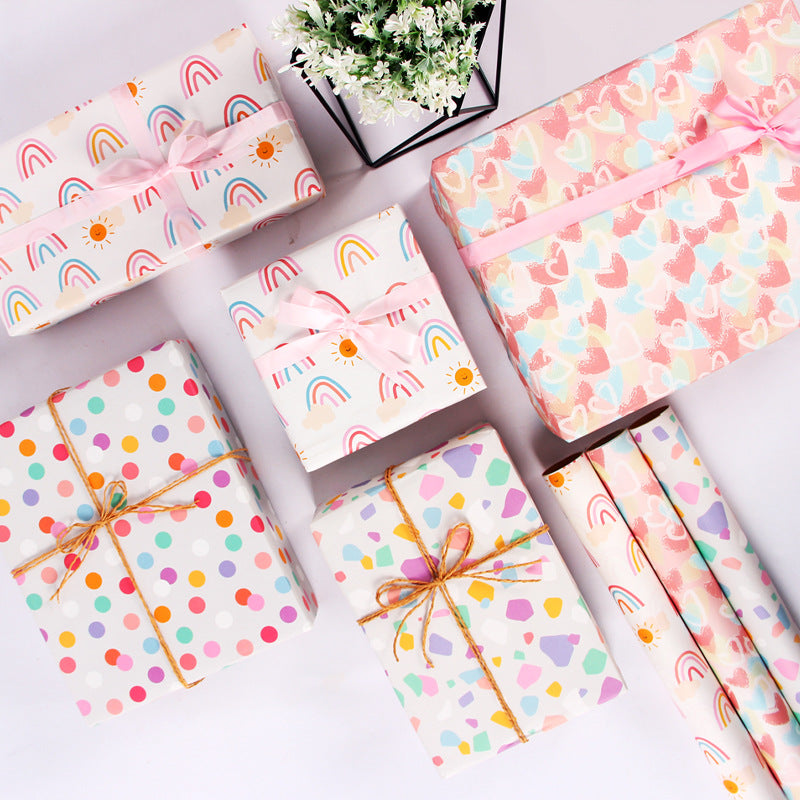 Fold 50*70cm Gift Wrapping Paper Christmas Gift Love Rainbow Gravel Valentine's Day Gift Paper Wrapper Wholesale Paper Craft