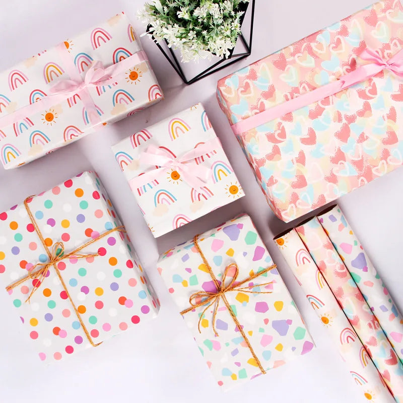 Fold 50*70cm Gift Wrapping Paper Christmas Gift Love Rainbow Gravel Valentine's Day Gift Paper Wrapper Wholesale Paper Craft