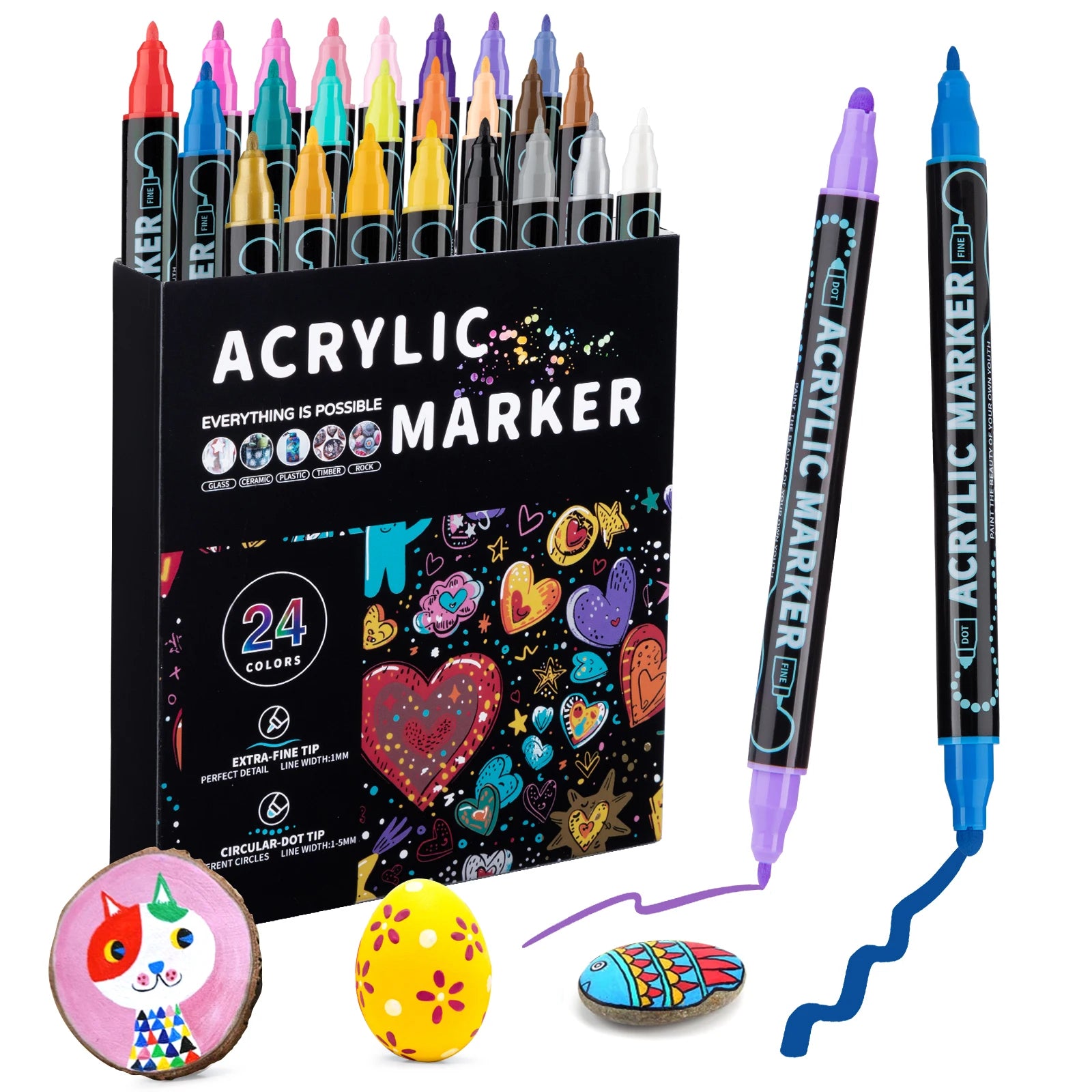 12/24/36/48 Colors Dual Tip Acrylic Paint Pens Markers  for Wood Canvas Stone Rock Painting Glass Ceramic Surfaces DIY Crafts