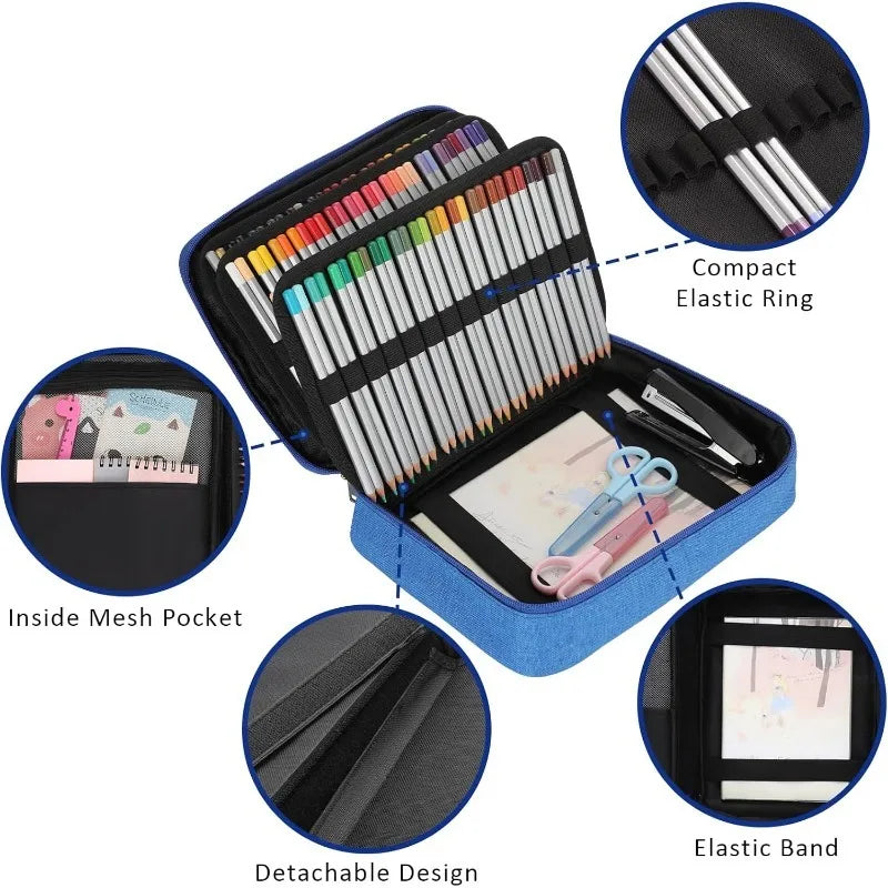 Large Pencil Case Organizer Colored Pencil Pouch Art Portable Stationery Case Pen Bag for School Office Travel