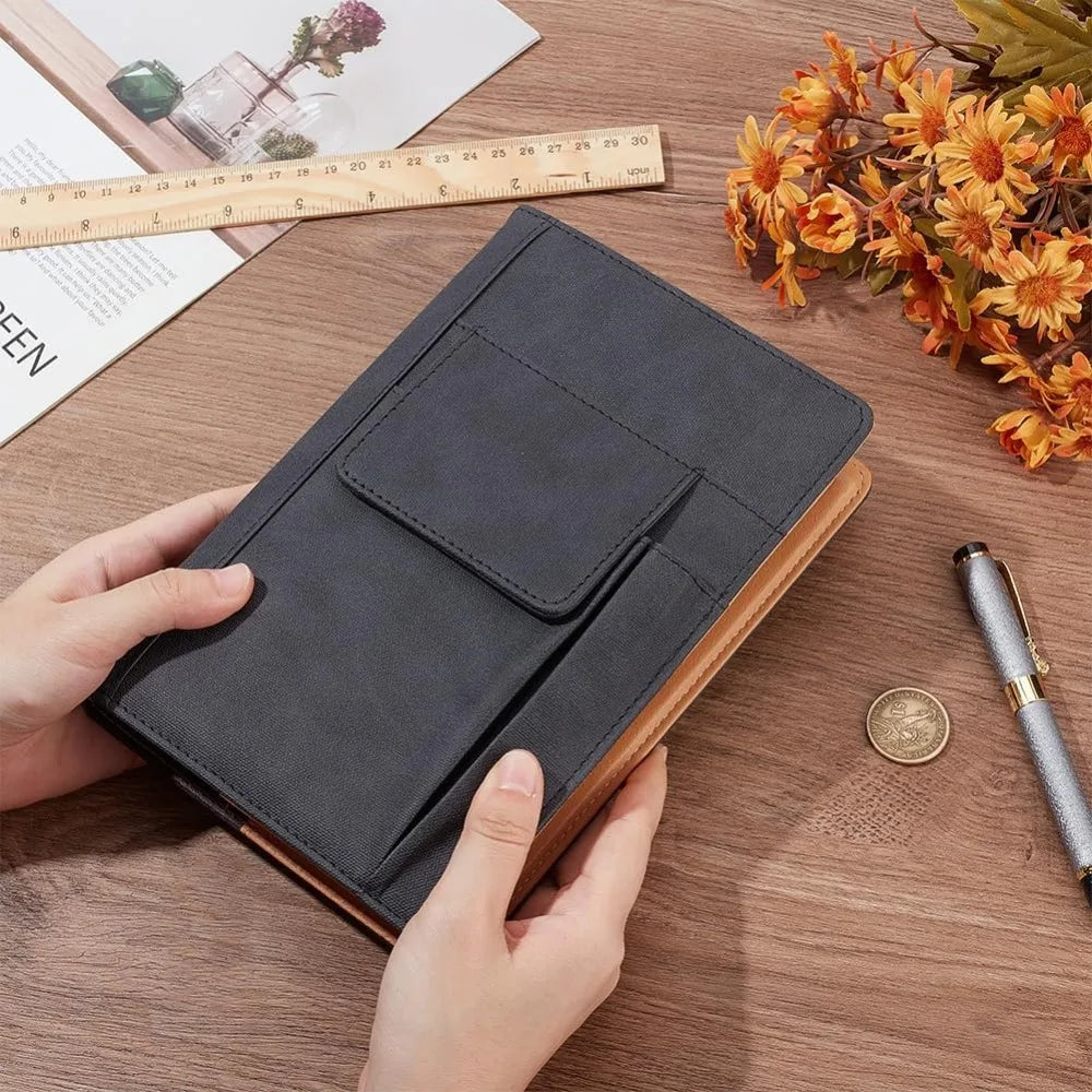 Book Cover PU Leather A5 Waterproof Book Sleeve Black Reusable Book Protector Hardcover Paperbacks Notebook Wraps with Pen