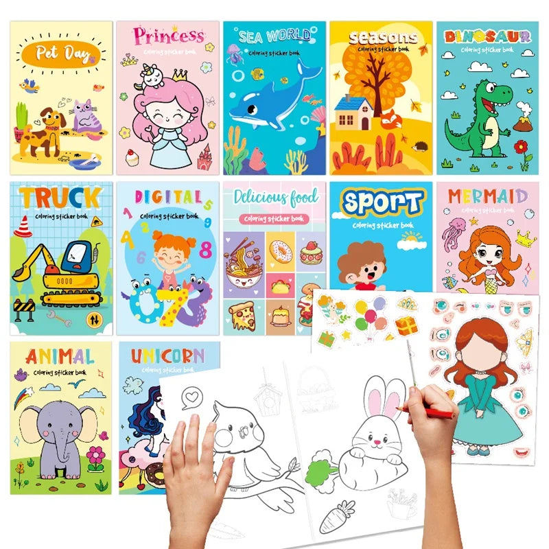 Coloring Book Children Sticker Books Fun Coloring Books 3-6 years Early Education Preschool Activities DIY Themed Drawing Books