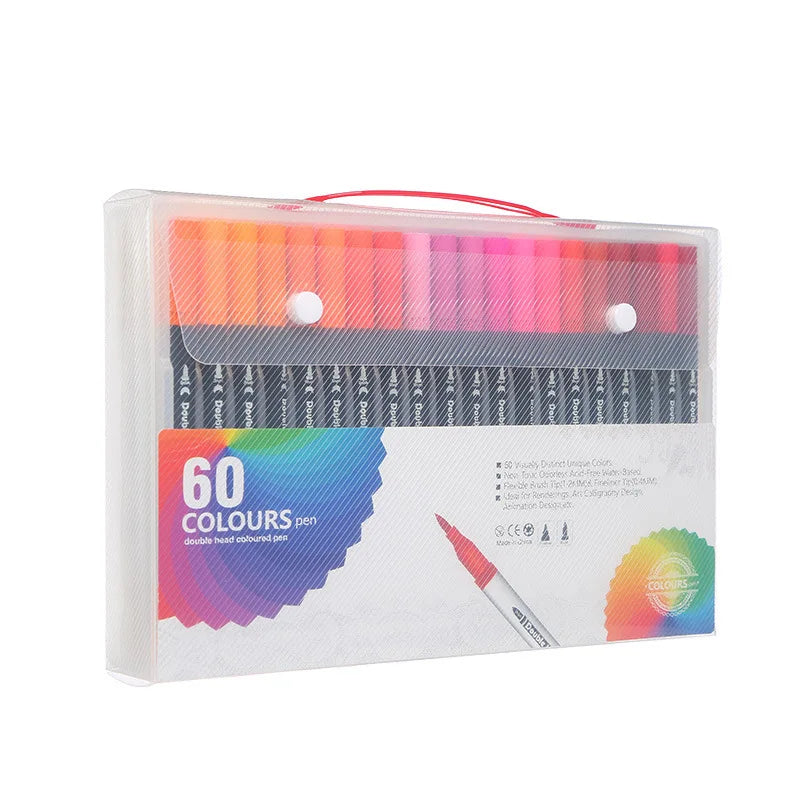 12-60 Colors Felt Tip Drawing Watercolor Art Markers Pen Dual Brush Fineliner Colouring Pen Set for Calligraphy Painting
