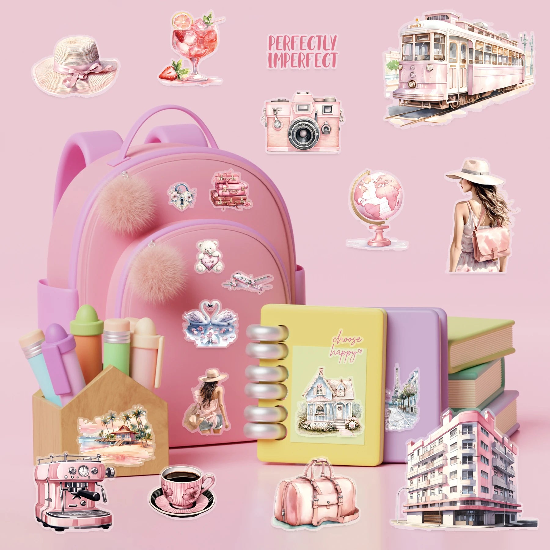 40 Sheets Kawaii Cute Stationery Stickers Manor Theme Scenic Sticker Book DIY Photo Frame Journal Handbook Picture Book Supplies