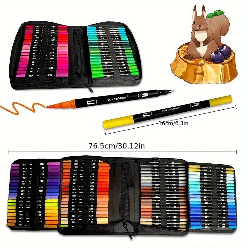 48/60/72/100/120 Colors Dual Tip Brush Marker Pens Watercolour FineLiner Manga Art Accessories Art Supplies Drawing Stationery