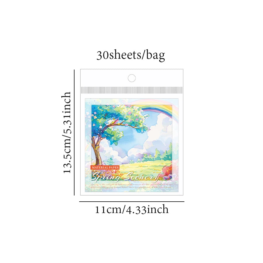 Material Paper 30 sheets/bag Spring Watercolour Landscape Handbook Stationery DIY Handmade & Scrapbook Journal Decoration
