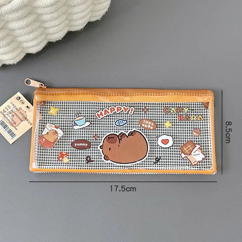 Cute Cartoon Capybara Pencil Case Transparent Student Stationery Storage Bag Pouch Desktop Organizer School Office Supplies