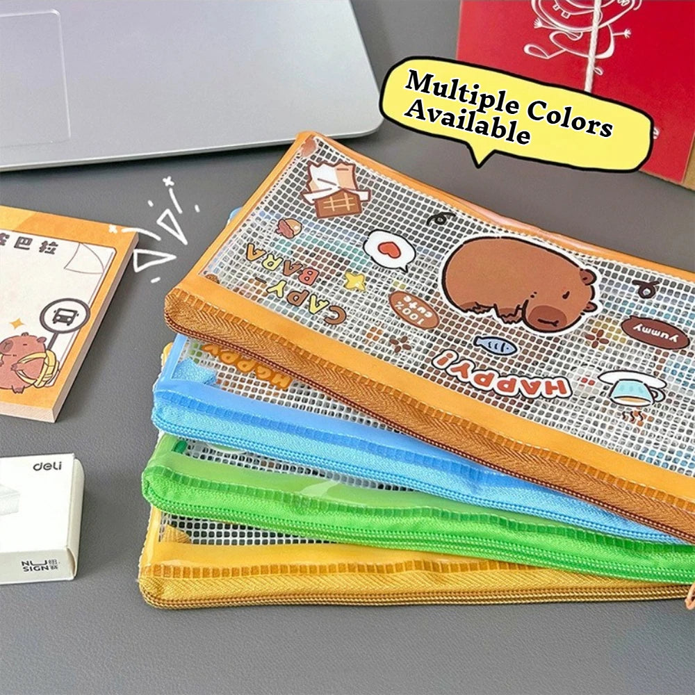 Cute Cartoon Capybara Pencil Case Transparent Student Stationery Storage Bag Pouch Desktop Organizer School Office Supplies