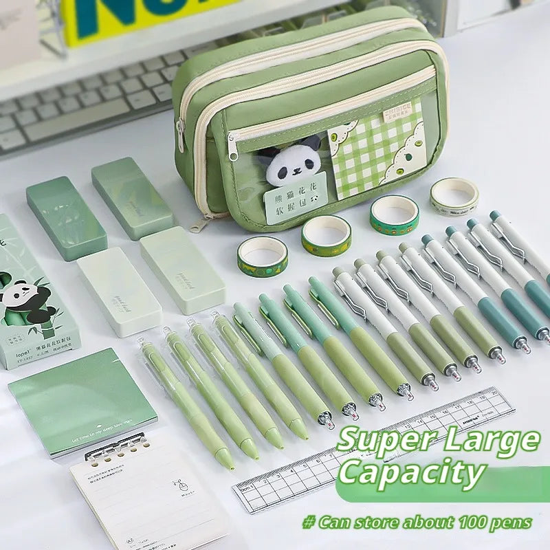 9-layer Large Capacity Pencil Case with Transparent Compartment and Magnetic Button Flip for Retrieval