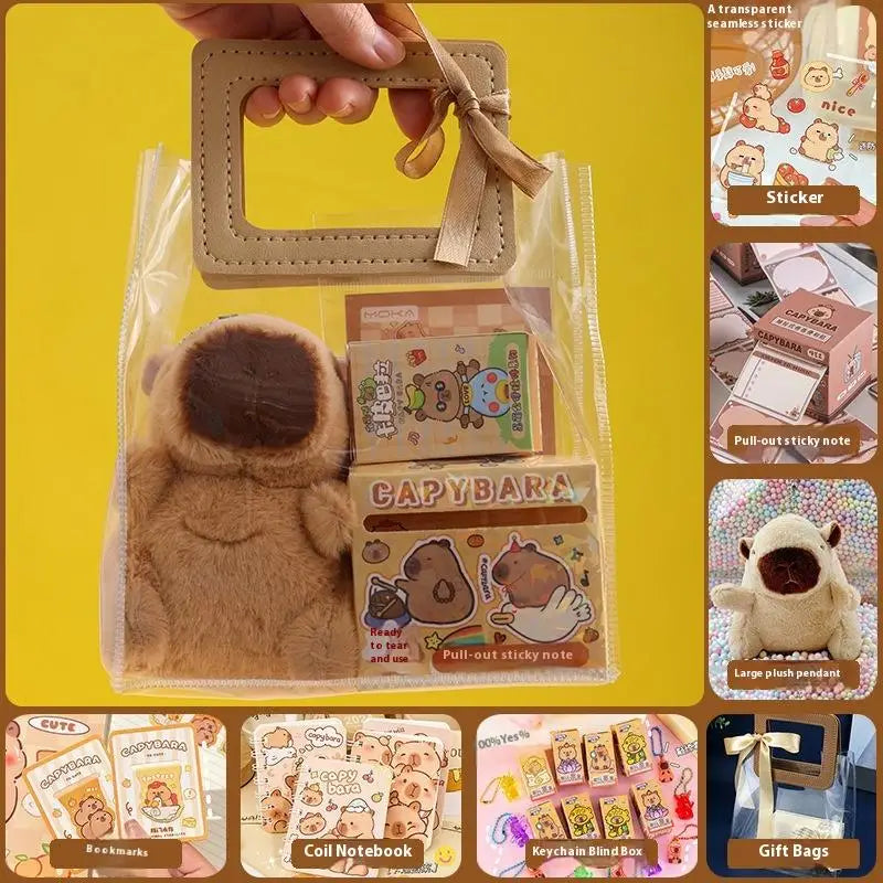 Stationery Set for Students: Kawaii Capybara Themed with Pen, Stickers, Notebook, Plush Charms, Handbag & Rewards