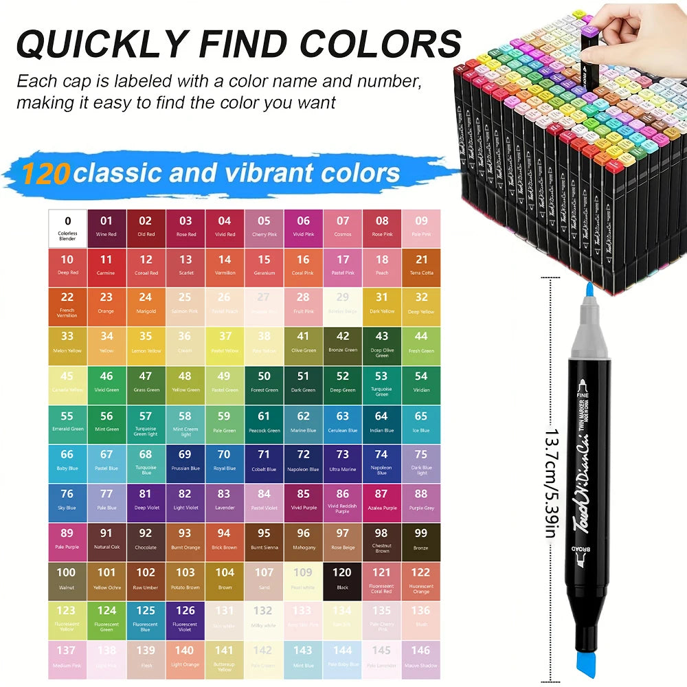 24-168 Colors Alcohol Felt Markers Pens Dual Tip Permanent Artist Art School Supplies Manga Sketching Markers Student Gift