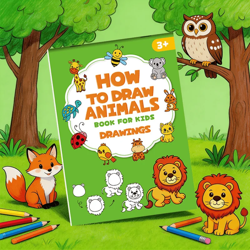 96 Animal Patterns, 32 Pages, Learn To Draw Animals, How To Draw: Teaching Drawing Book, Simple 4 Steps To Complete Drawing