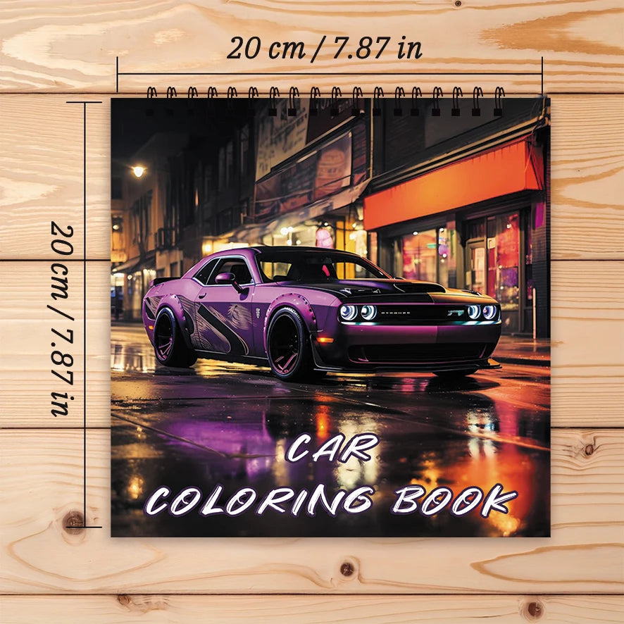 Coloring Book - 7.87 x 7.87 inches 32 pages car coloring book - ideal gift for family or friends