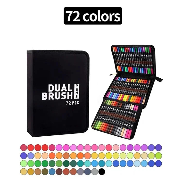 48/60/72/100/120 Colors Dual Tip Brush Marker Pens Watercolour FineLiner Manga Art Accessories Art Supplies Drawing Stationery