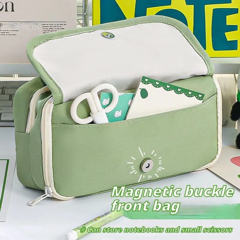 9-layer Large Capacity Pencil Case with Transparent Compartment and Magnetic Button Flip for Retrieval