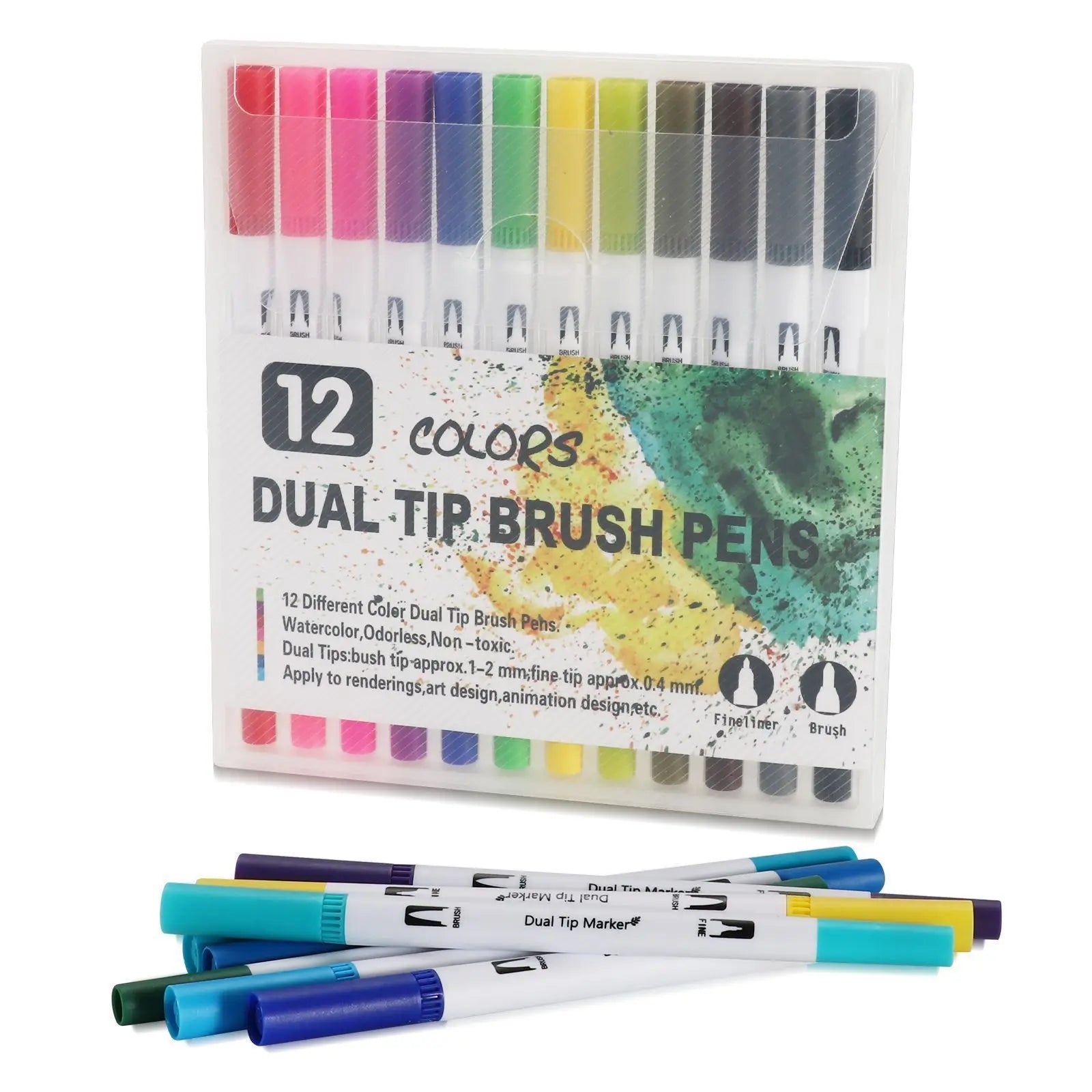 12-120 Colors Felt Tip Drawing Watercolor Art Markers Pen Dual Brush Fineliner Colouring Pen Set for Calligraphy Painting