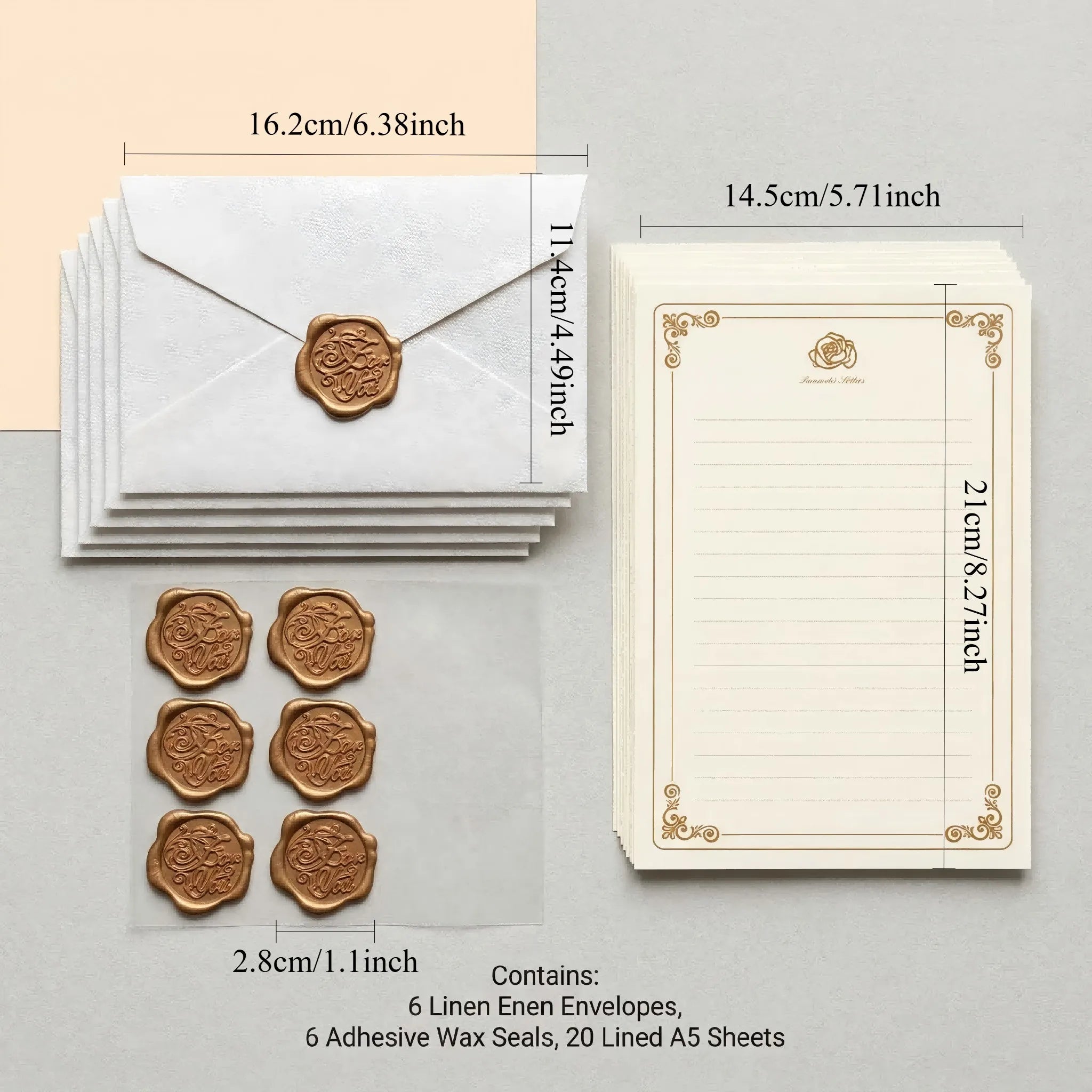 32pcs Vintage Stationery Paper Envelope Set Includes 6 Burlap Envelopes 20 Sheets of Writing Paper 6 Wax Seals for Invitations