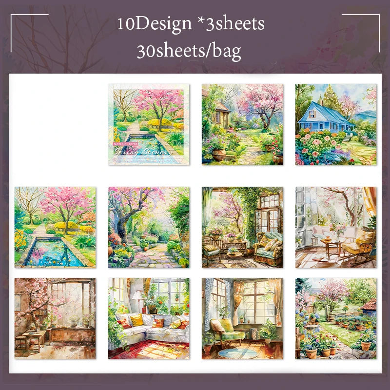 Material Paper 30 sheets/bag Spring Watercolour Landscape Handbook Stationery DIY Handmade & Scrapbook Journal Decoration