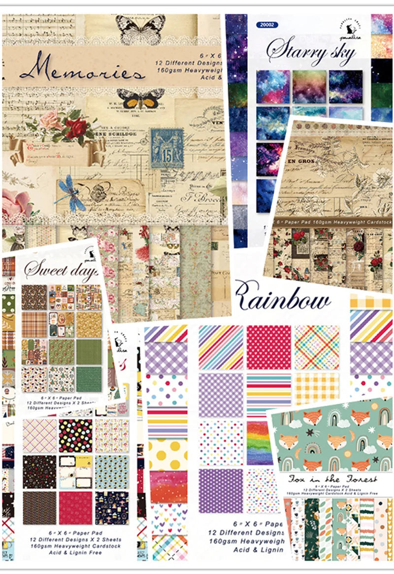 12 Sheet Scrapbooking Paper 15x15cm, Christmas Journal Planner Paper Pad Cardstock Backgrounds Card for DIY Art Craft Decoration