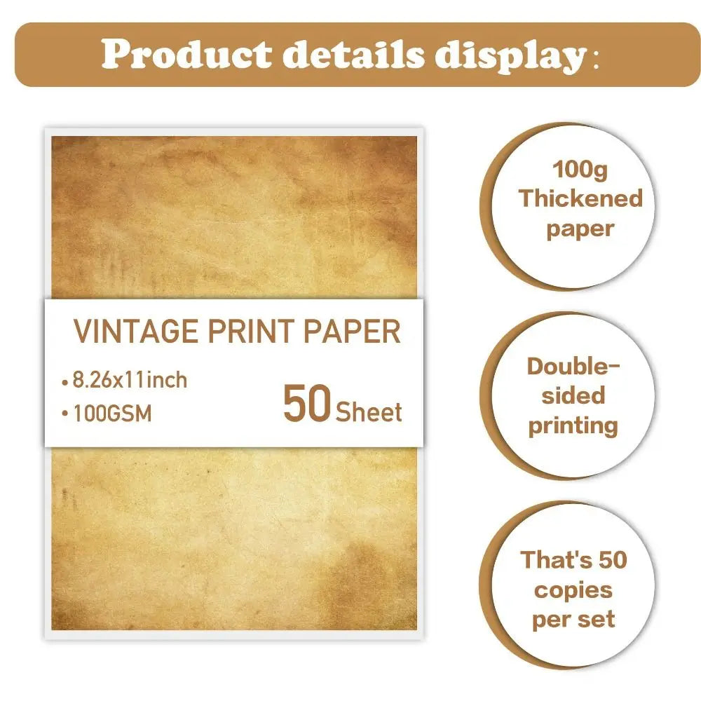 50 Sheets Vintage Stationery Writing Paper Classical Drawing Paper Printing Paper Thicker Simple Literary Scrapbook Letter Paper