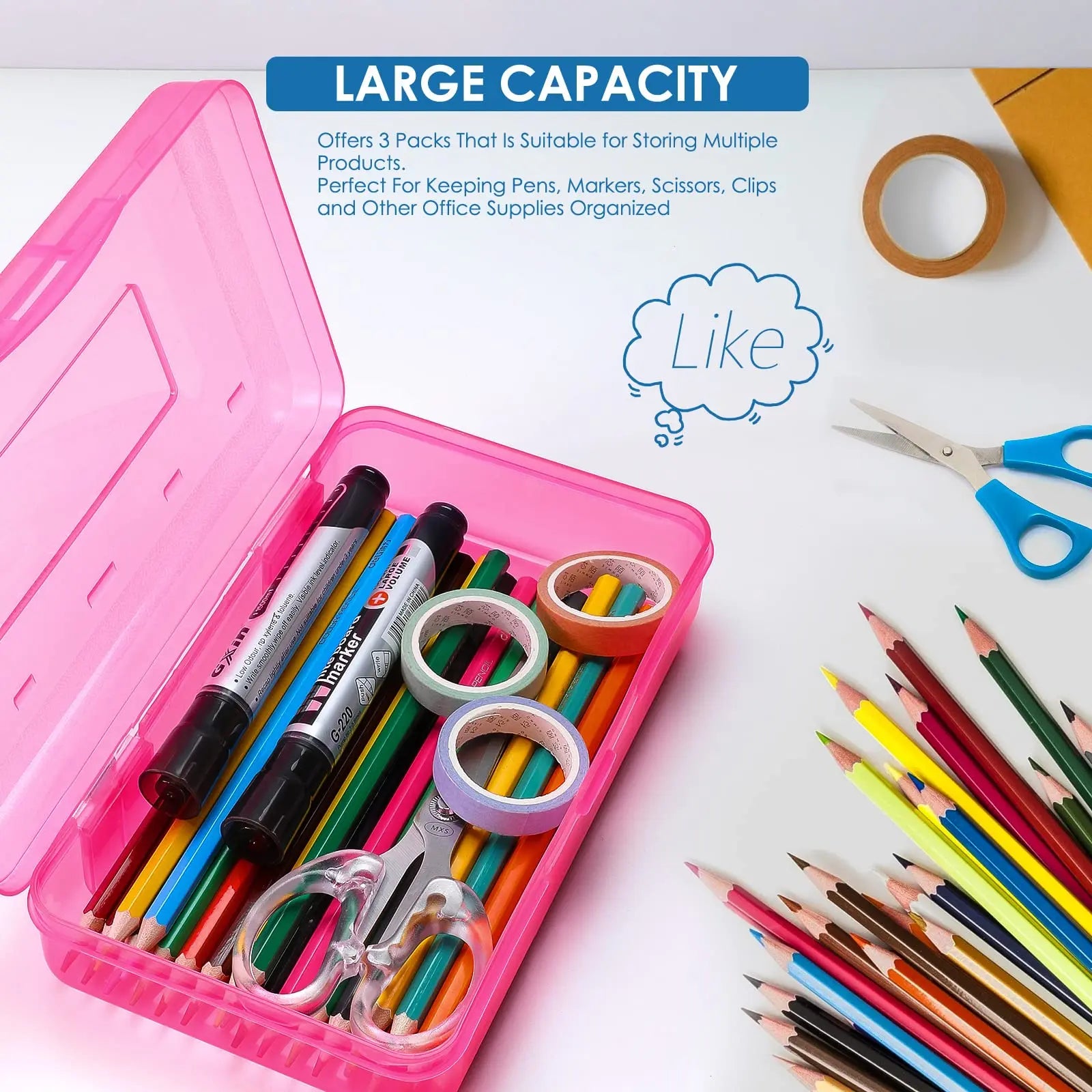 Pencil Case Large Supply Box Organizer Box Stackable Storage Box For Classroom Art School Office Supplies Home Storage