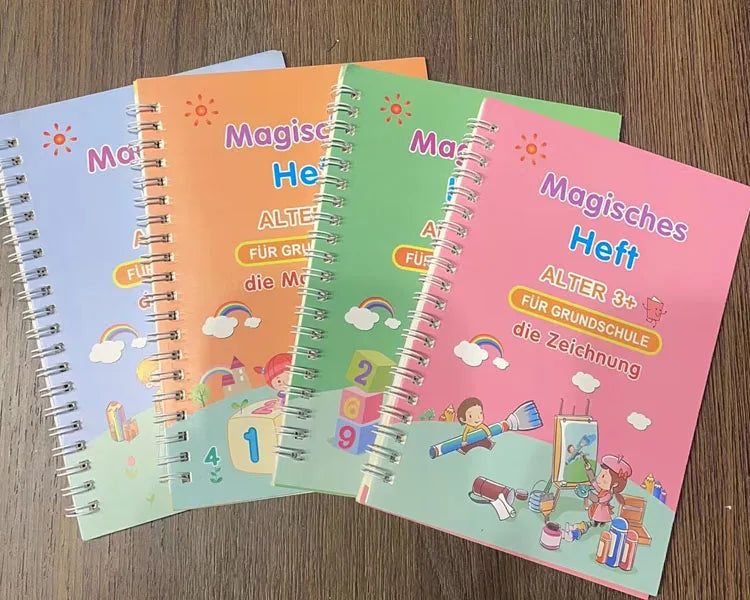 4pcs Portuguese Magic Practice Copybook Pen Preschools Kids Calligraphy Notebook Children Reusable  Writing Book Age 3-8