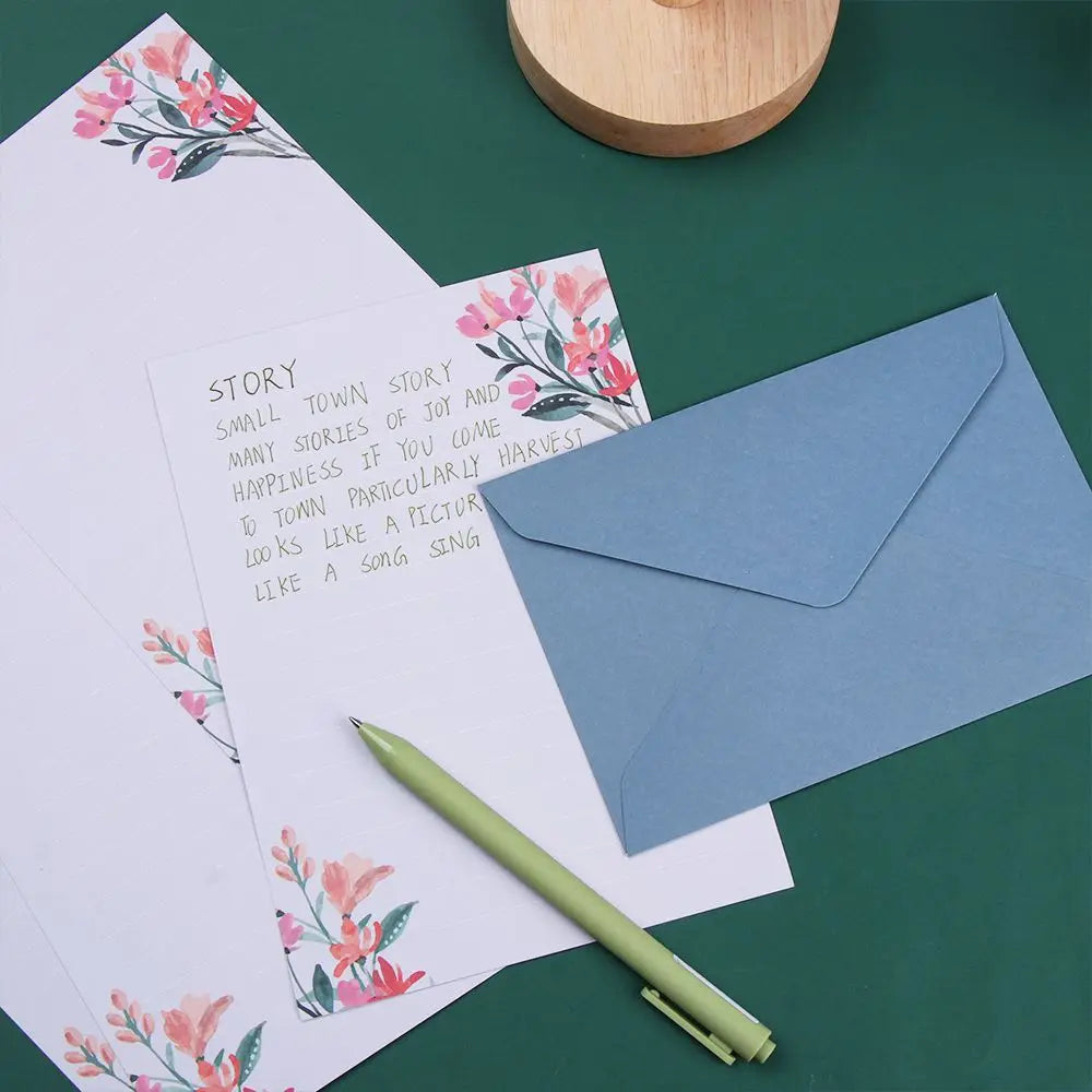 6PCS/Set Stationery Office School Greeting Invitation Card Printed Flower Love Note Floral Pattern Paper Letter Envelopes Set