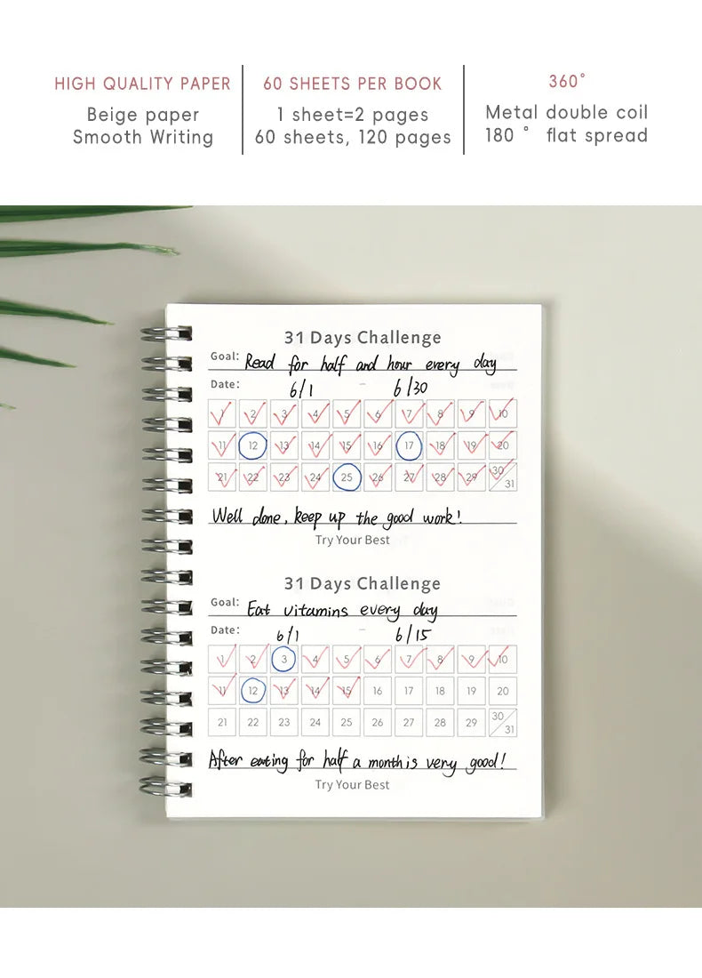 31 Days Planner Daily Challenge Notepad Self-Discipline Checklist Self-adhesive Memo Pads Mini Pocket Checklist Writing Pads