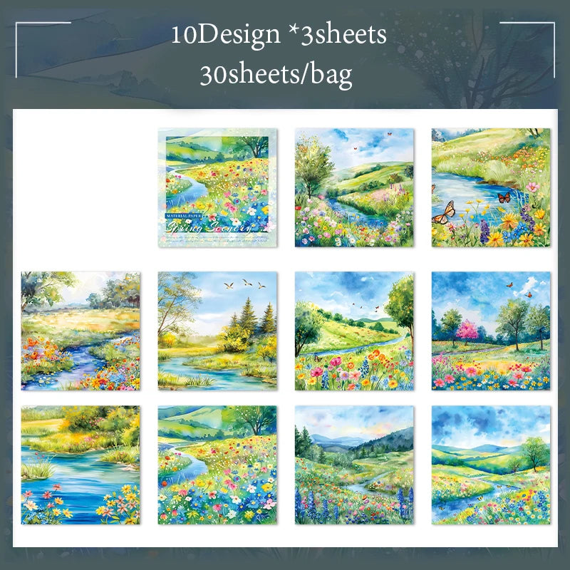 Material Paper 30 sheets/bag Spring Watercolour Landscape Handbook Stationery DIY Handmade & Scrapbook Journal Decoration